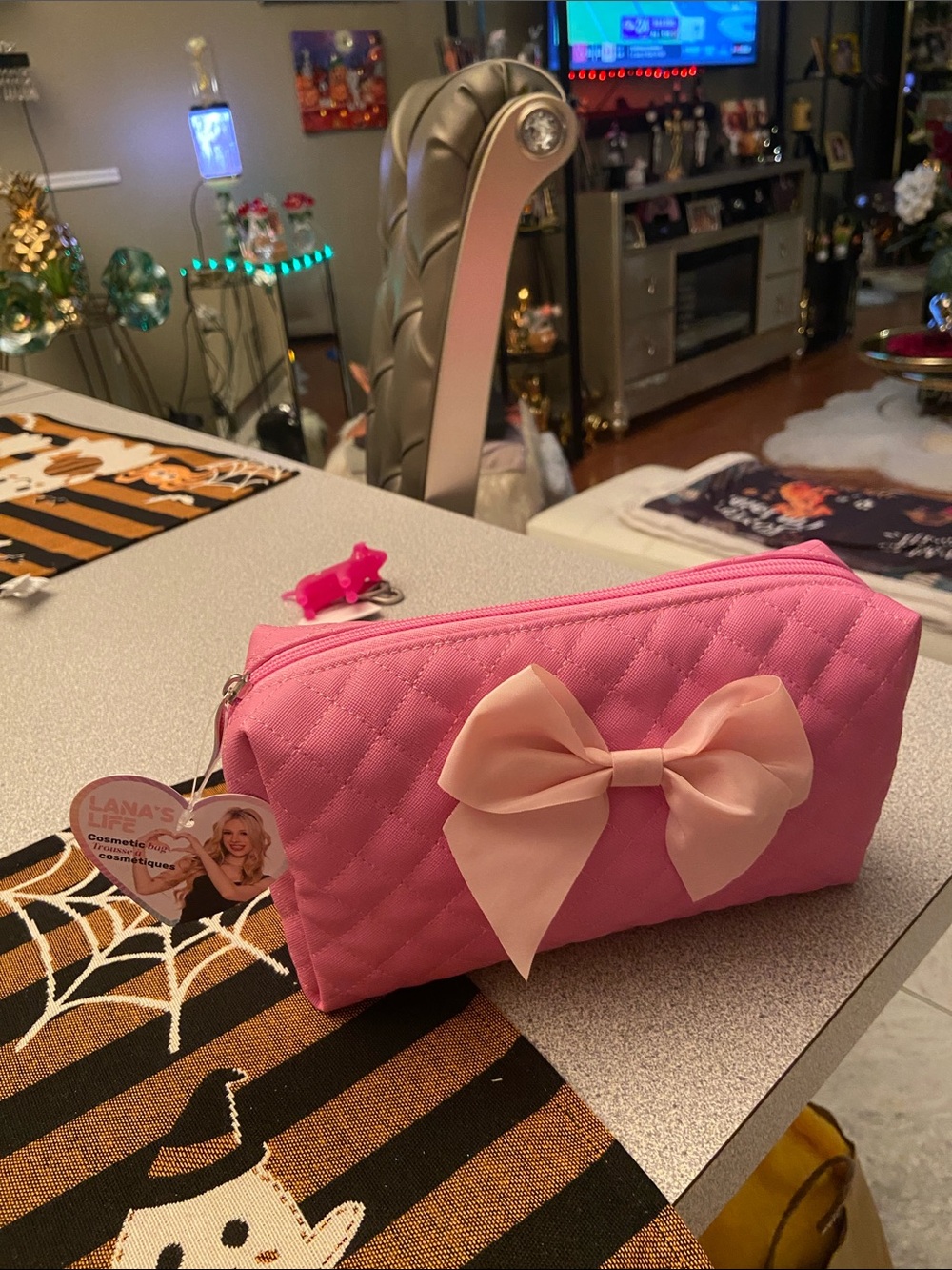 Pink Quilted Bow Cosmetic Bag Lana life